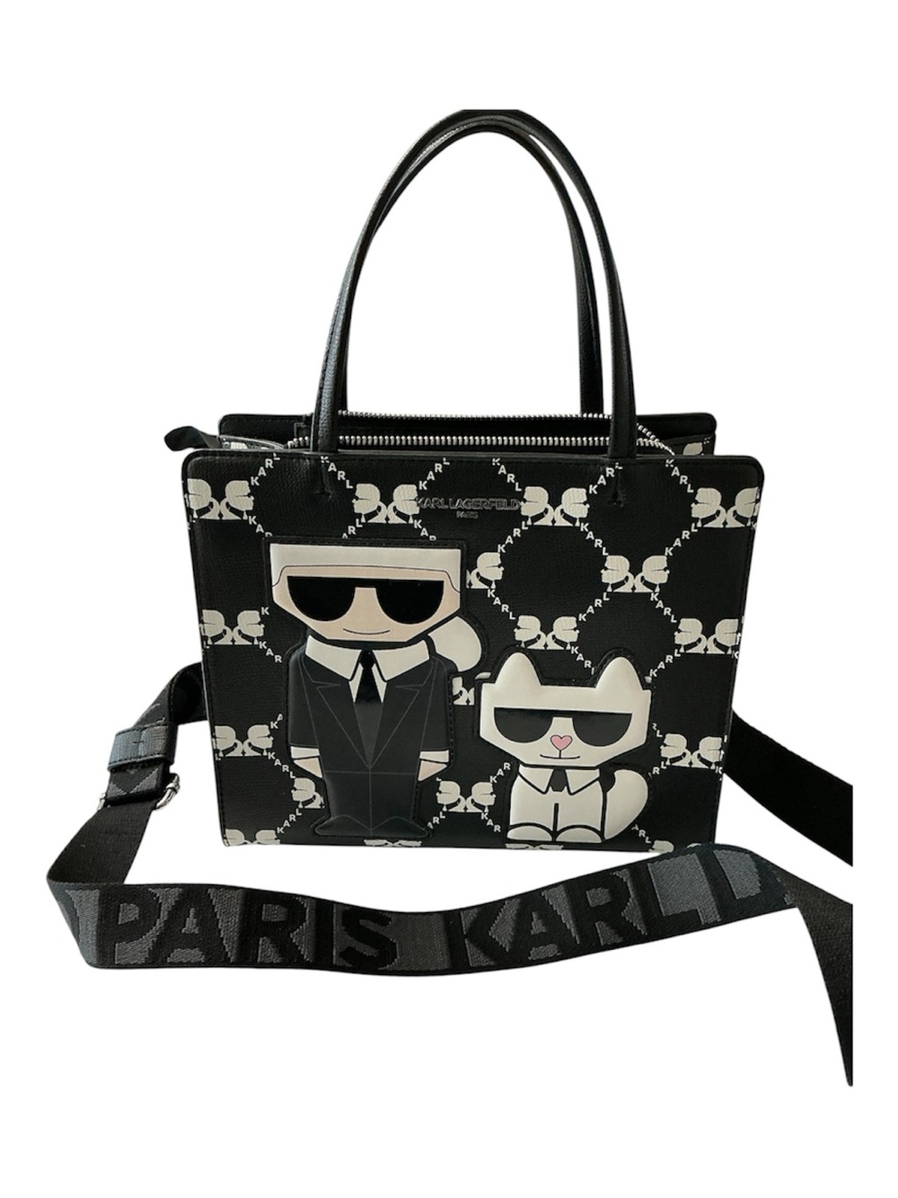 Karl Lagerfeld Paris Maybelle Monogram Karl & Choupette Satchel Crossbody NWOT
